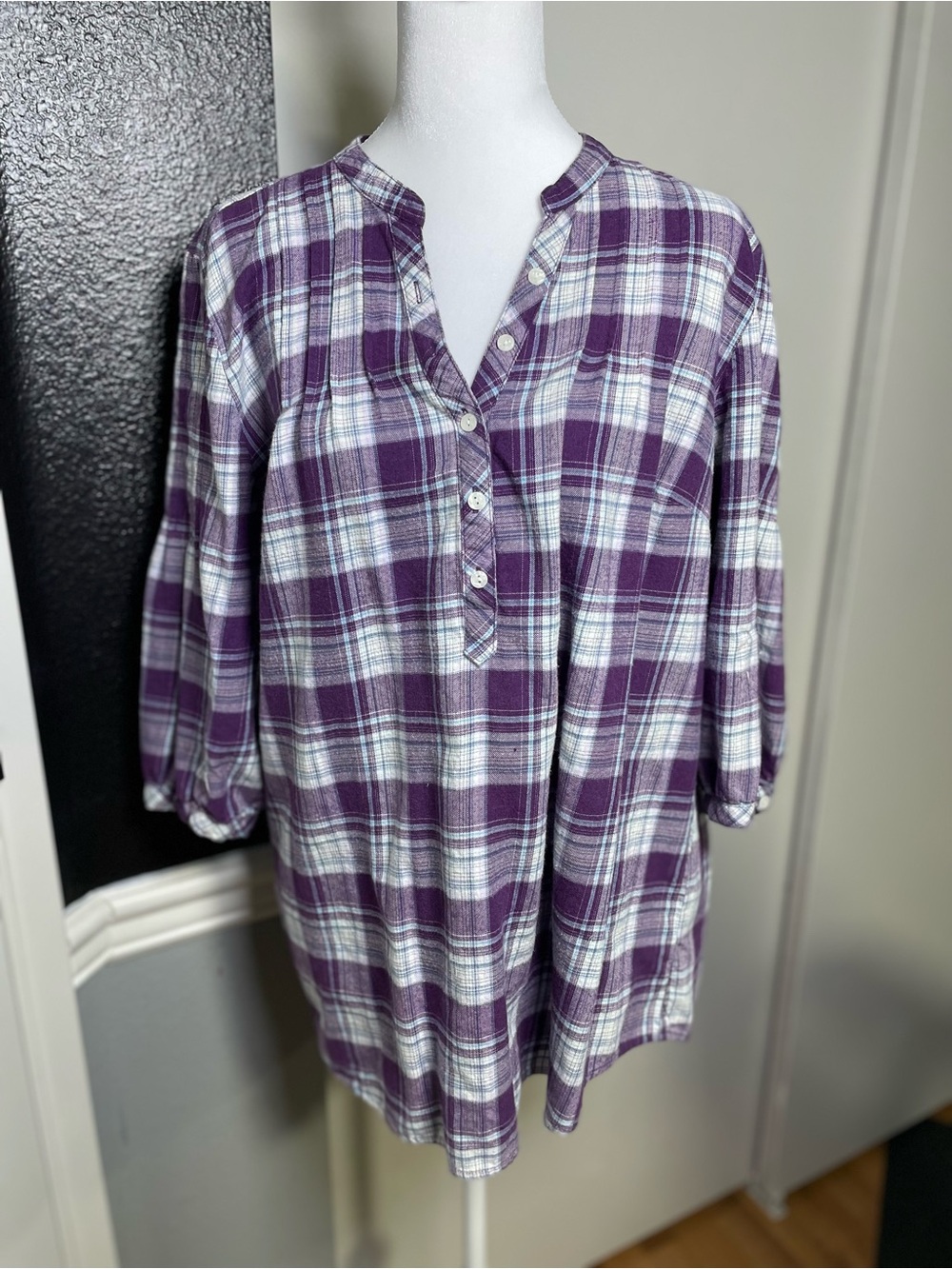 Fashion Bug Purple Plaid Henley Tunic